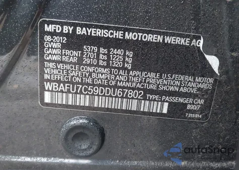 2013 BMW 535I xDrive from USA, damaged, VIN WBAFU7C59DDU67802
